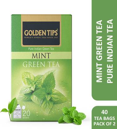 Golden Tips 100% Pure Indian Mint Green Tea Bags Box