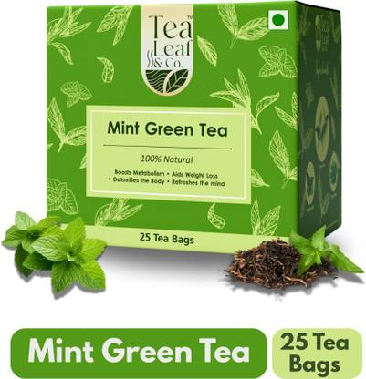 TLC Tea Leaf & Co Mint Green Tea for Weight Loss Zero Calories 25 Green Tea Bags Mint Green Tea Bags Box