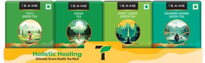 TE-A-ME Green, 80 Tea Bags | Kashmiri Kahwa, Tulsi Green, Green, Honey Lemon | Green Tea Bags Box