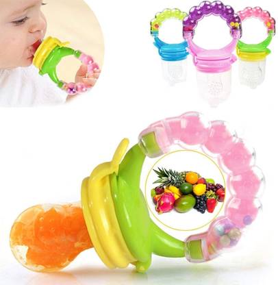 CuteZilla 4 in 1 Fruit and Food Feeder Nibbler Nipple Teether Soother Pacifier Rattle Teether and Feeder