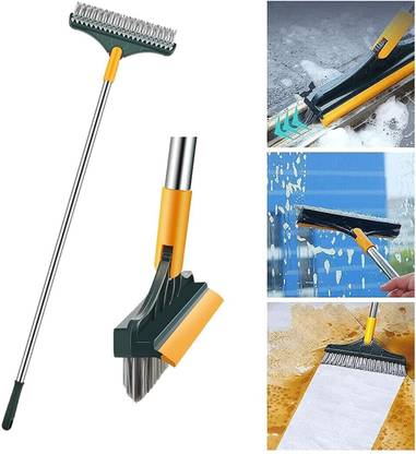 WAZZL 2 in 1 Floor Cleaning Scrubber Brush with Wiper Plastic Wet and Dry Brush