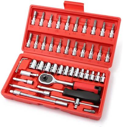 TECHEL TOOL KIT 46 in 1 Pcs Tool Kit and Socket Set LKJ31 Cycling Type refers to specialized set of tools and euipment that are designed for a particular purpose or task. Possible values are Camping Tool kit, Cycle Repair Tool kit, etc.