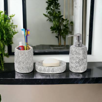 The Transit Story Hand-Painted Liquid Soap Dispenser, Soap Case & Toothbrush Holder Rust-Proof Ceramic Bathroom Set