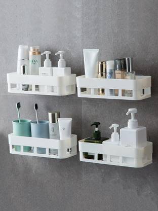 Zenvio 4 PCS Bathroom Shelves Wall Bathroom Shelf Rack Waterproof ( 4 shower shelf ) Plastic Toothbrush Holder