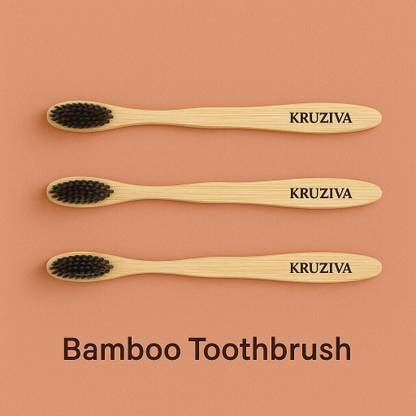Kruziva Bamboo Toothbrush Set of 3 with Soft Bristles for Daily Use Extra Soft Toothbrush