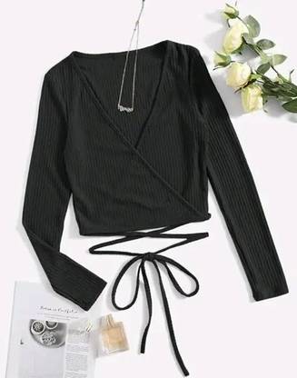Casual Solid Women Black Top