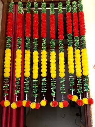 RBNLOV LOVANSH Decoration Items Like Torans, Garland, Jomer, Door Hangings. Material of Good Plastic (Pack 10 String Marigold 7ft) Garland