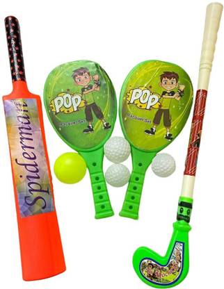 DURGA JI PLASTIC SUPER HOCKEY, BAT BALL & RACKET FOR KIDS BIG SUPER COMBO - MULTICOLOUR Badminton Racquet