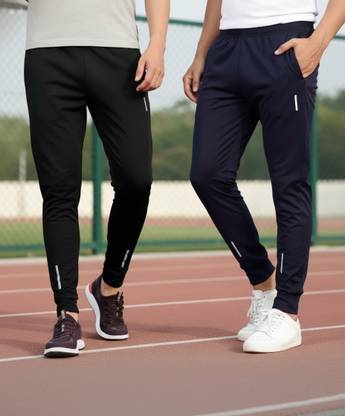 Plorviz Solid Men Black, Dark Blue Track Pants