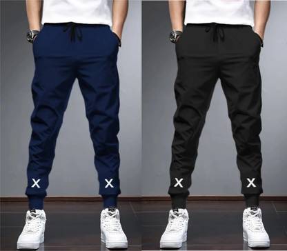 Solid Men Black, Dark Blue Track Pants