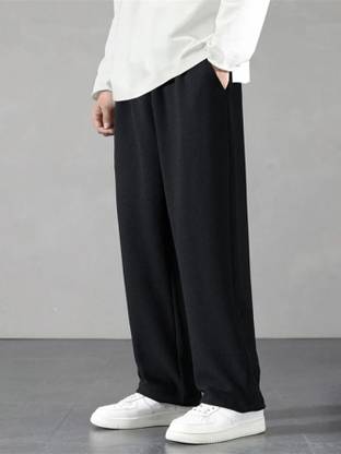 FLYNOFF Solid Men Black Track Pants