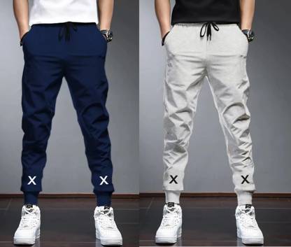 Solid Men Grey, Dark Blue Track Pants