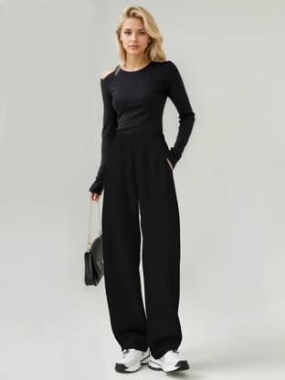 Dockstreet Solid Women Black Track Pants