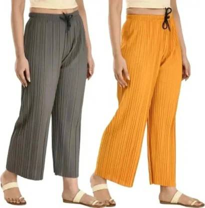 Regular Fit Women Grey, Yellow Trousers