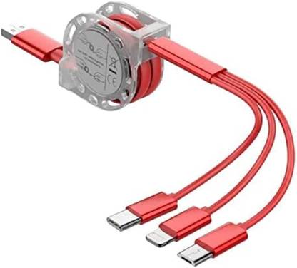 Bonafide 3-in-1 Cable 3 A 1.2 m Retractable Multifunction Micro Usb Type C Lightning Cable Fast Charging Cable For Laptop, Smartphone, Tablet, Power Banks
