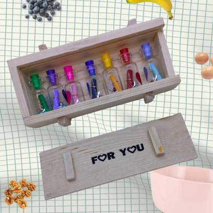 Buyist For You Love Wooden Message card Box 7 Blank Paper to Write msg with 7 Bottle Greeting Card