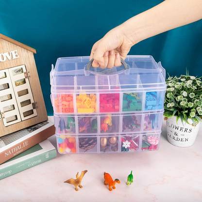 Coozico Transparent Plastic 3 Layer 18 Grid Sections Adjustable Compartment Closet Divider