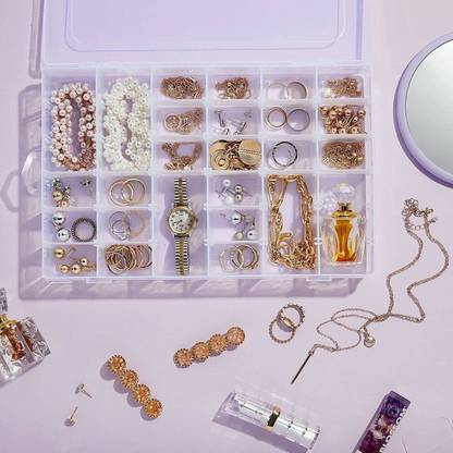 Uinque Buyer 36 Grids Earrings Small Storage Box With Imitation Adjustable Dividers 36 Grids Clear Plastic Storage Box Vanity Box