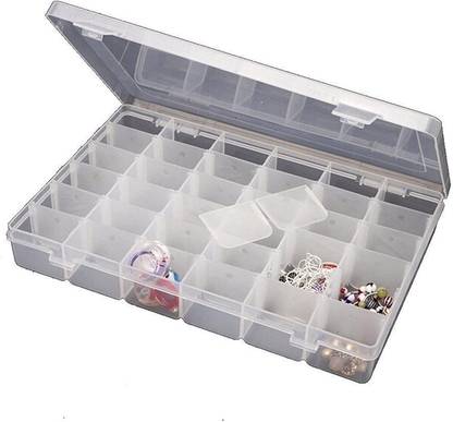 Bulfyss 36 Grid Cells Plastic Multipurpose Jewelry Organizer Storage Box - Transparent 36 Grids Clear Plastic Storage Box Vanity Box