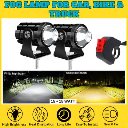 Autozap Motorcycle Led Headlight Mini Driving Light with Switch White, Yellow Fog Lamp Motorbike, Car, Truck, Van LED (12 V, 30 W)