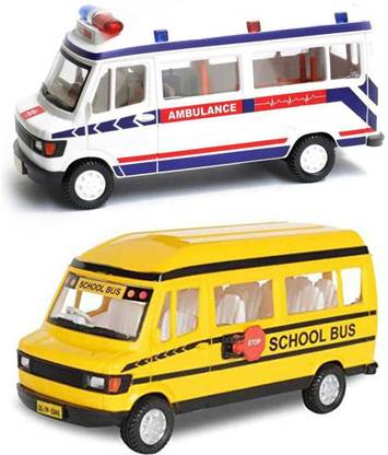 Tzoo Pull Back School Bus and Ambulance Toys Vehicles