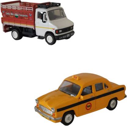 Shree Jee TATA 407 TEMPO & TAXI YELLOW CENTY COMBO OF 2 PCS WITH PULL BACK ACTION TOY