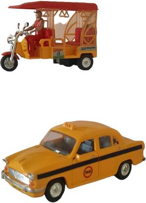 Shree Jee AMBASSADOR TAXI(YELLOW) KOLKATA STYLE & E RICKSHAW COMBO OF 2 PCS