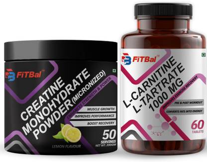 FiTBal Creatine Monohydrate Powder & L-Carnitine L-Tartrate|Promote Fat Loss,PreWorkout