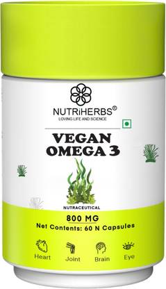 Nutriherbs Vegan Omega 3 Capsule with DHA & EPA Supports Brain, Joint, Heart & Eye Health
