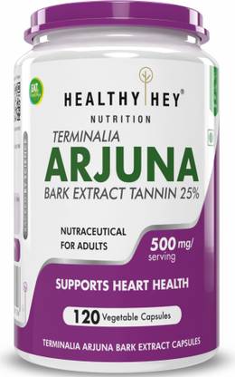 HealthyHey Nutrition Terminalia Arjuna Bark Extract - Tannin 25% - 120 Veg Capsules