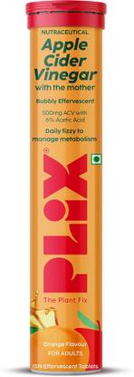 The Plant Fix Plix Apple Cider Vinegar 15 Effervescent Tablets Orange Flavour with Vitamin B12