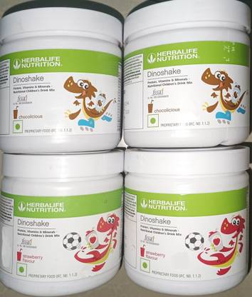 HERBALIFE DINO SHAKE STRAWBERRY PACK OF 2 OR DINOSHAKE CHOCOLATE PACK OF 2 TOTAL 4 PIC