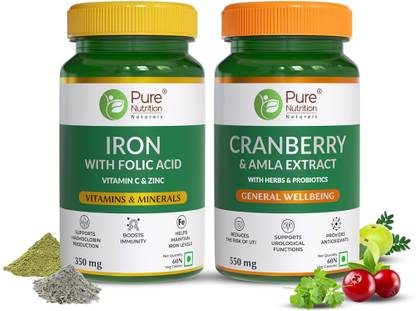 Pure Nutrition Advanced UTI Combo Iron tablets + Cranberry Capsules for UTI relief