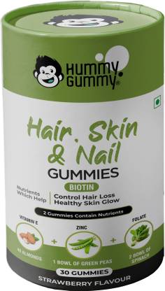 HUMMY GUMMY Hair, Skin & Nail Gummies Reduce Hair fall, Strawberry Flavor, 30 Gummies