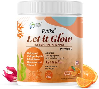 FYTIKA HEALTHCARE PRODUCTS Let It Glow Collagen for skin, hair & nails For men & women, Orange Splash 200g