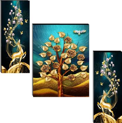 SNDArt Set Of 3 Modern Art Deer Paintings For Wall Digital Reprint 12 inch x 18 inch Painting