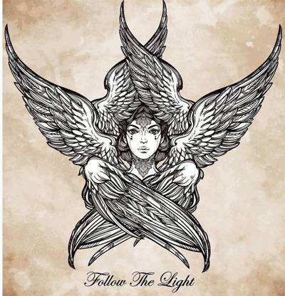 Pitaara Box Romantic Six Winged Angel Framed Wall Art Painting Print Canvas 14.7 inch x 14 inch Painting