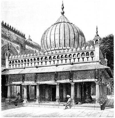 Pitaara Box Victorian Engraving Of Ornate Tomb Delhi India Framed Wall Art Painting Print Canvas 14.5 inch x 14 inch Painting