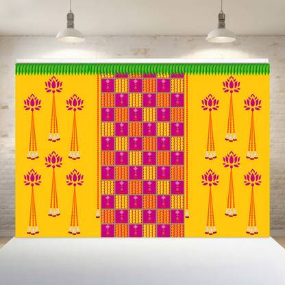 Back Drops Curtains for Pooja Red Rangoli (8*5 Feet)