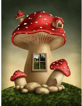 Artzfolio Fantasy Mushroom Canvas Painting on Engineered Wood Frame 16 x 21.3 inch Canvas 21.3 inch x 16 inch Painting