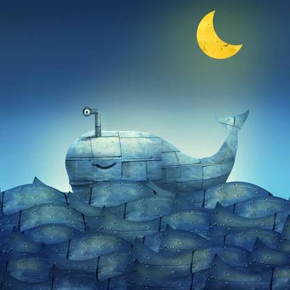 Pitaara Box Mechanical Whale Framed Wall Art Painting Print Canvas 14 inch x 14 inch Painting