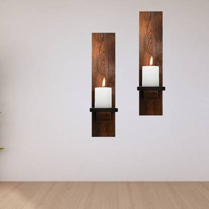 Wall Mounted Wooden Candle Holder Set for Home Décor (Set of 2)