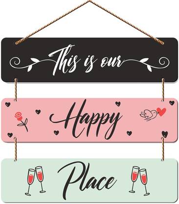 SNDArt Set Of 3 Happy Place Art Vibes Wall Hanging Home Decoration Items Pack of 3