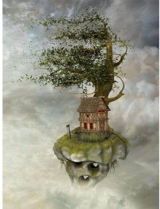 Pitaara Box Fantasy Landscape In Floating Island With Wind Unframed Wall Art Painting Print Canvas 21.3 inch x 16 inch Painting