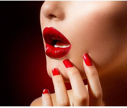 Pitaara Box Red Lips And Nails Framed Wall Art Painting Print Canvas 14 inch x 16.9 inch Painting