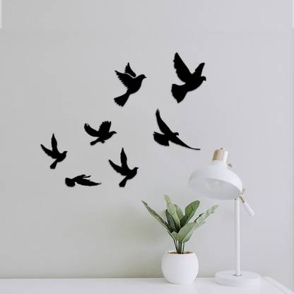 VAH Black Birds Acrylic Wall Stickers for Home Decor Pack of 7