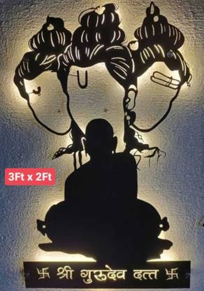 SM Creations Shree Swami Samarth Metal frame with LED light 3ft X 2Ft