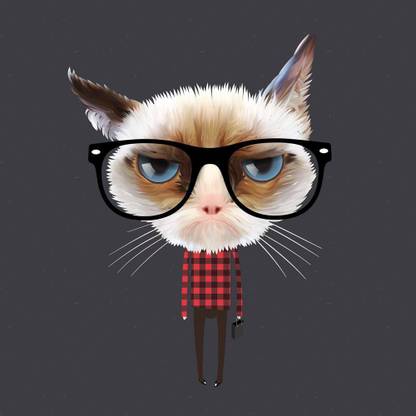 Pitaara Box Funny Cartoon Cat Unframed Wall Art Painting Print Canvas 16 inch x 16 inch Painting
