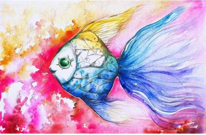 Artzfolio Colorful Fish Canvas Painting | MDF Wood Frame 21.6 x 14 inch (55 x 36 cms) Canvas 14 inch x 21.6 inch Painting
