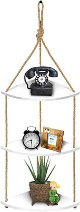 VAH 1 Corner Shelf White (3 Tier) Wooden Wall Shelf